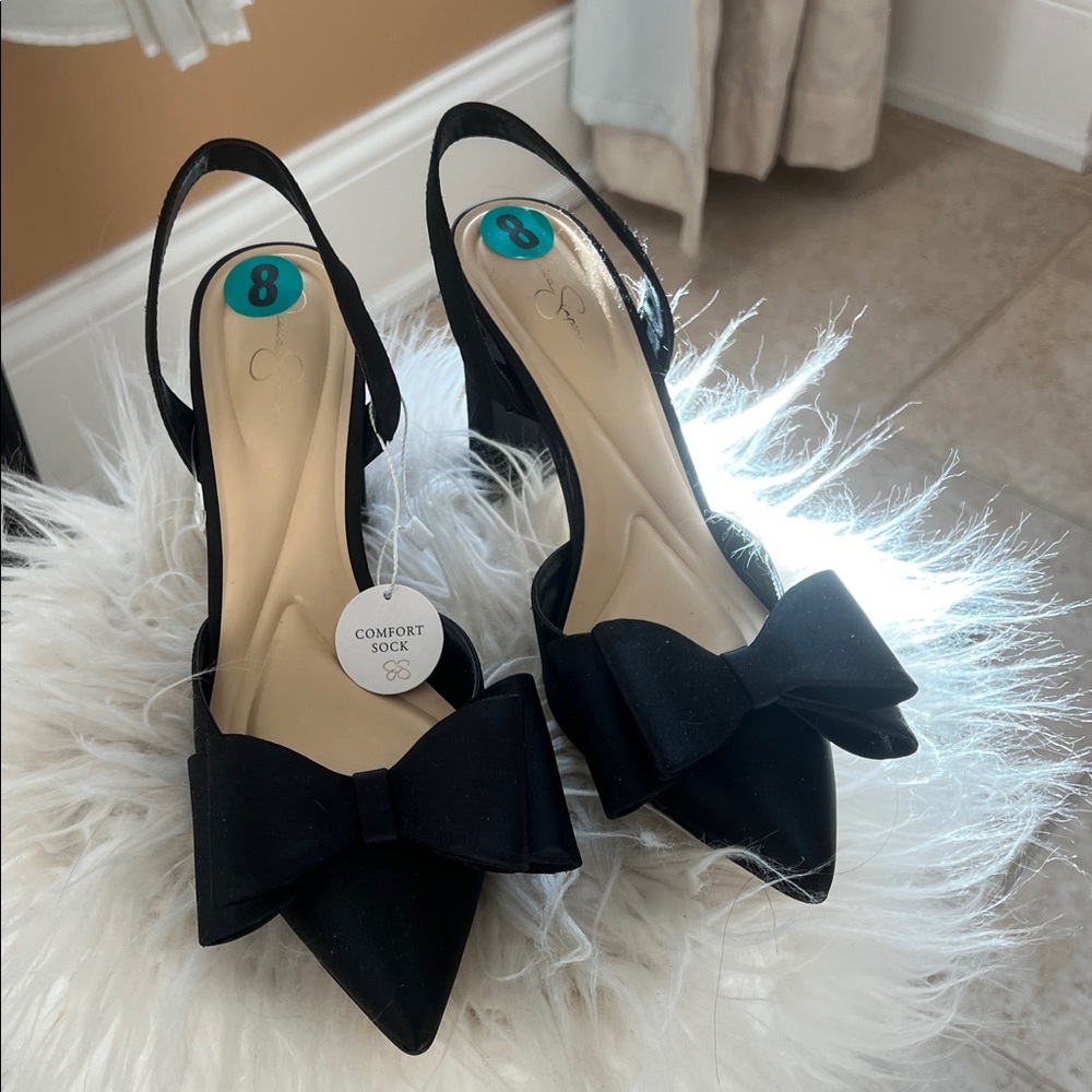 Jessica Simpson Black Bow Slingback Heels